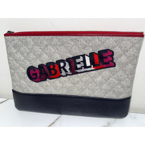 Chanel Gabrielle Felt & Leather Clutch in Grey/Red/Black - Picture 1 of 8